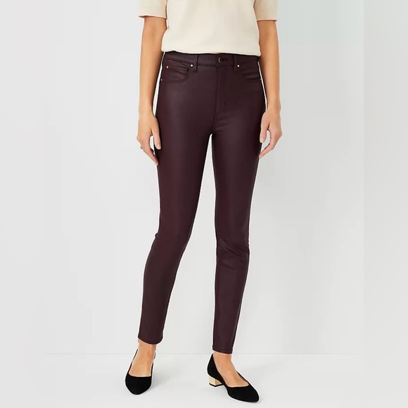Ann Taylor Denim - ANN TAYLOR High Rise Skinny Jeans in Burgundy Coated Denim